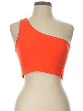 Girlfriend Collective One-Shoulder Crop Top Sports Bra in Bright Orange
